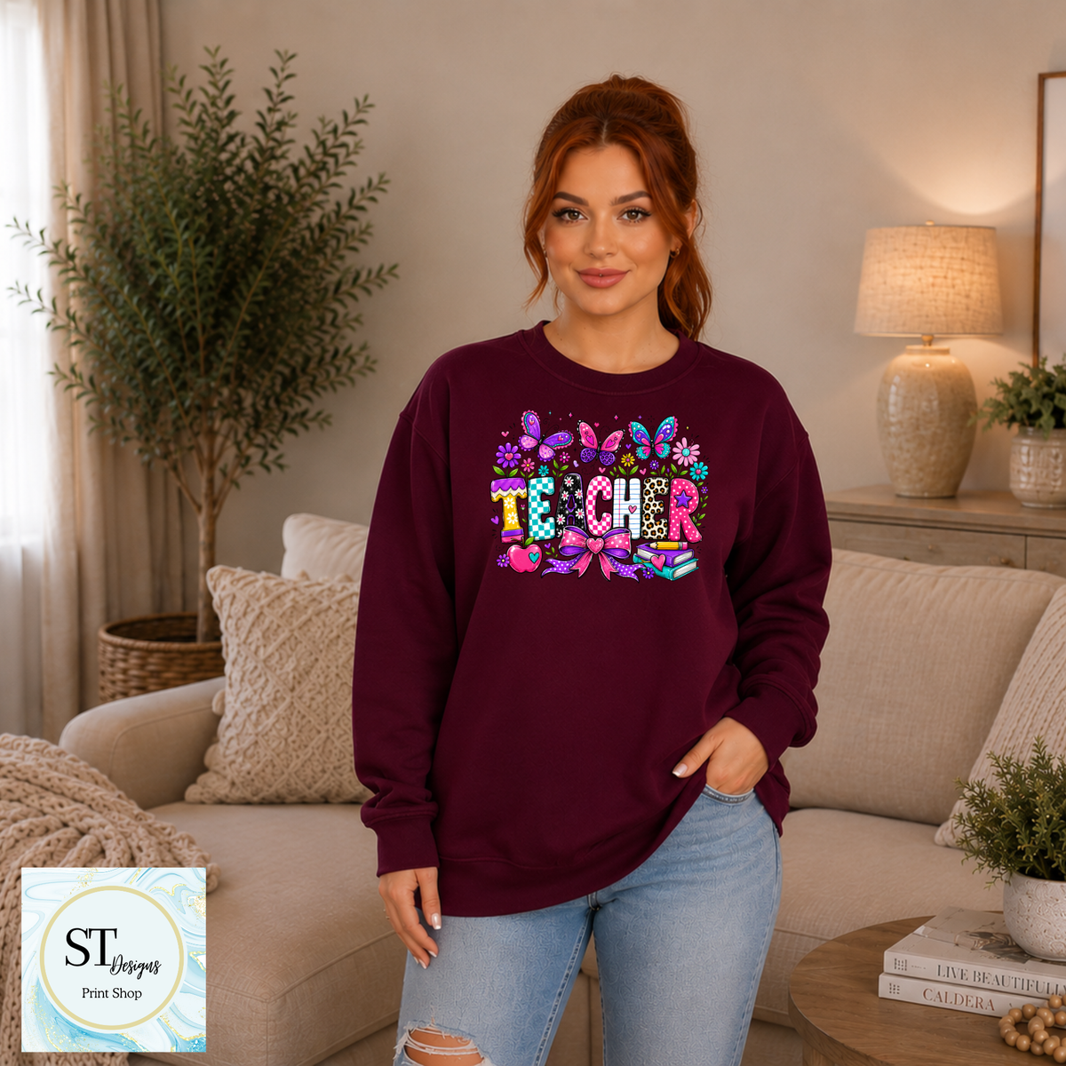 Colorful Butterfly Teacher Crewneck Sweatshirt