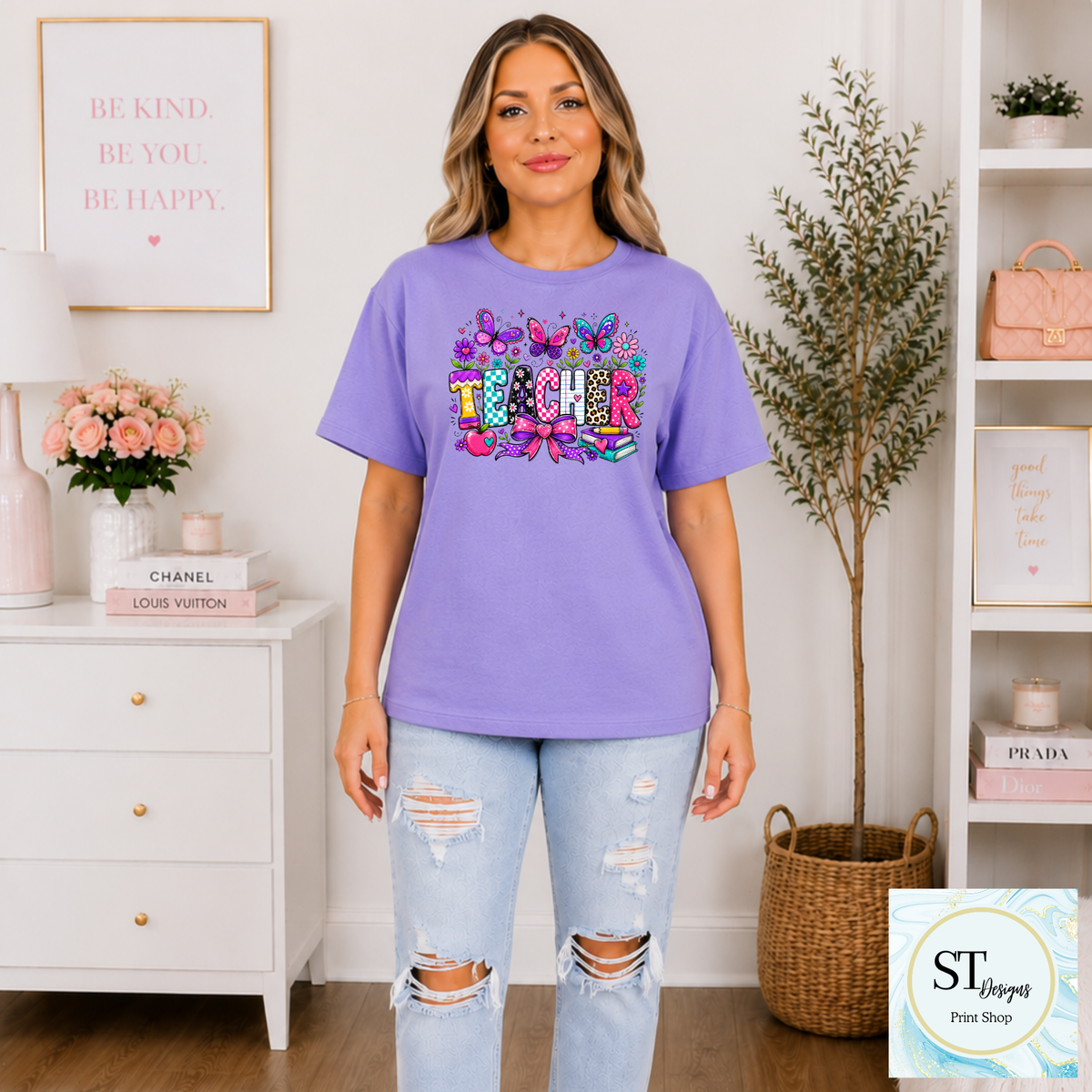 Colorful Butterfly Teacher Crewneck Sweatshirt