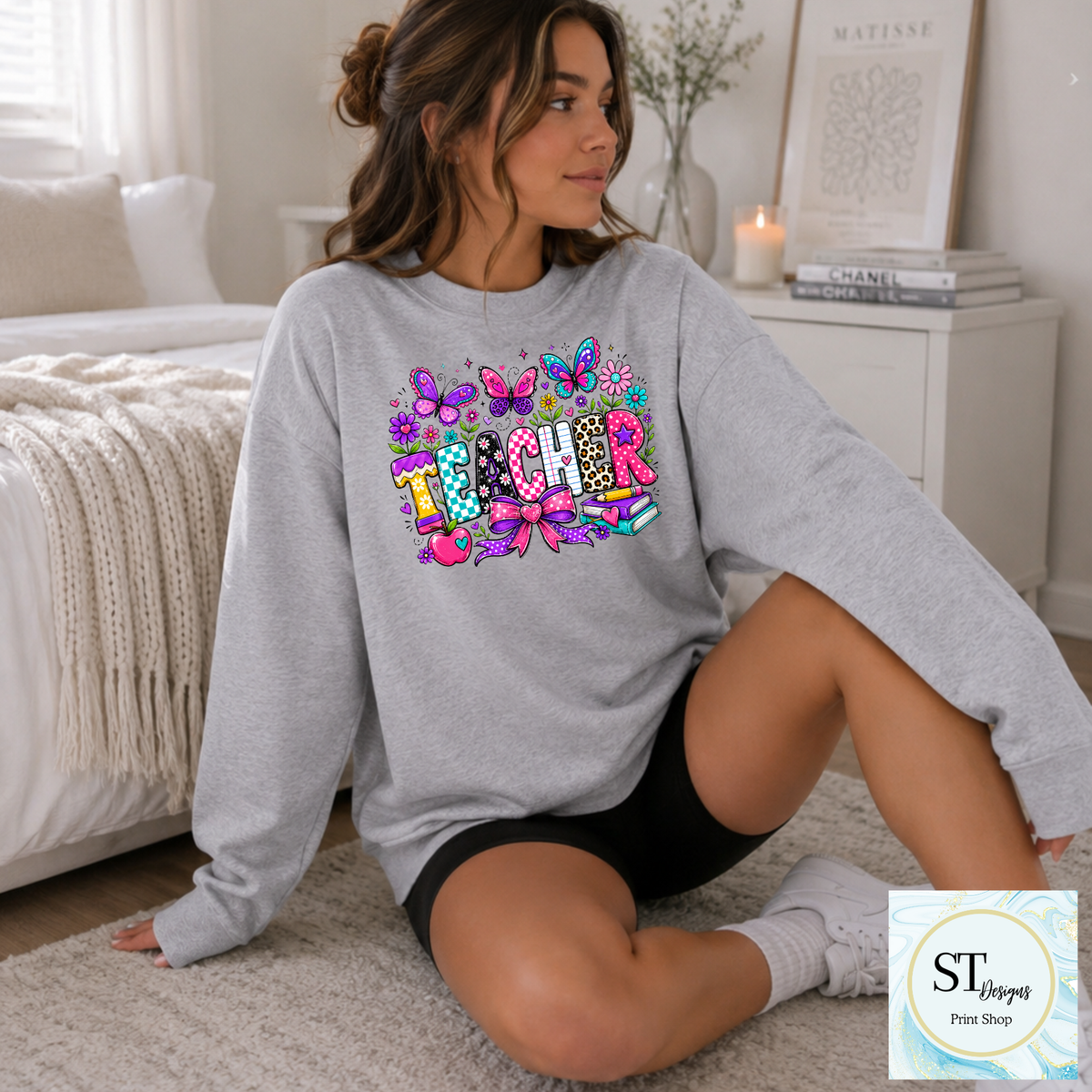 Colorful Butterfly Teacher Crewneck Sweatshirt