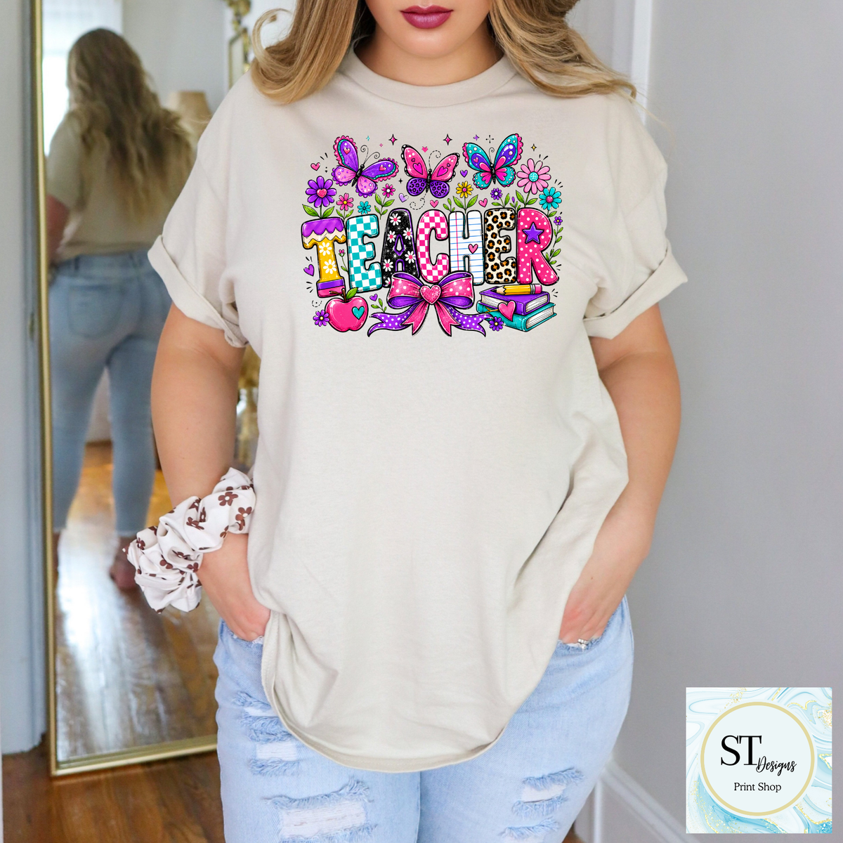 Colorful Butterfly Teacher Crewneck Sweatshirt