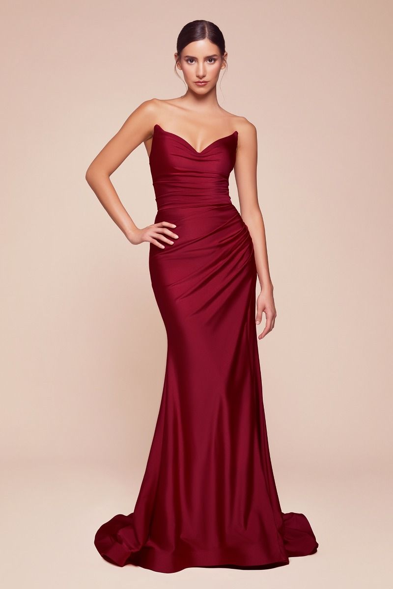 Strapless Stretch Satin Fitted Gown – Sleek Formal Evening Dress for Weddings & Special Occasions